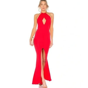 NWT Lovers + Friends Rosa Cocktail Dress Halter Keyhole Gown Cut Out Red Size L
